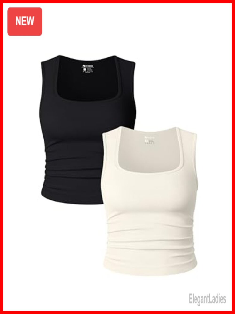 OQQ Women's 2-Piece Ruched Crop Top Set Square Neck Slim Fit Tee